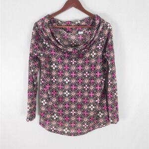 Maternity Announcements Womens Shirt Medium Top Multicolor Long Sleeve Cowl Neck